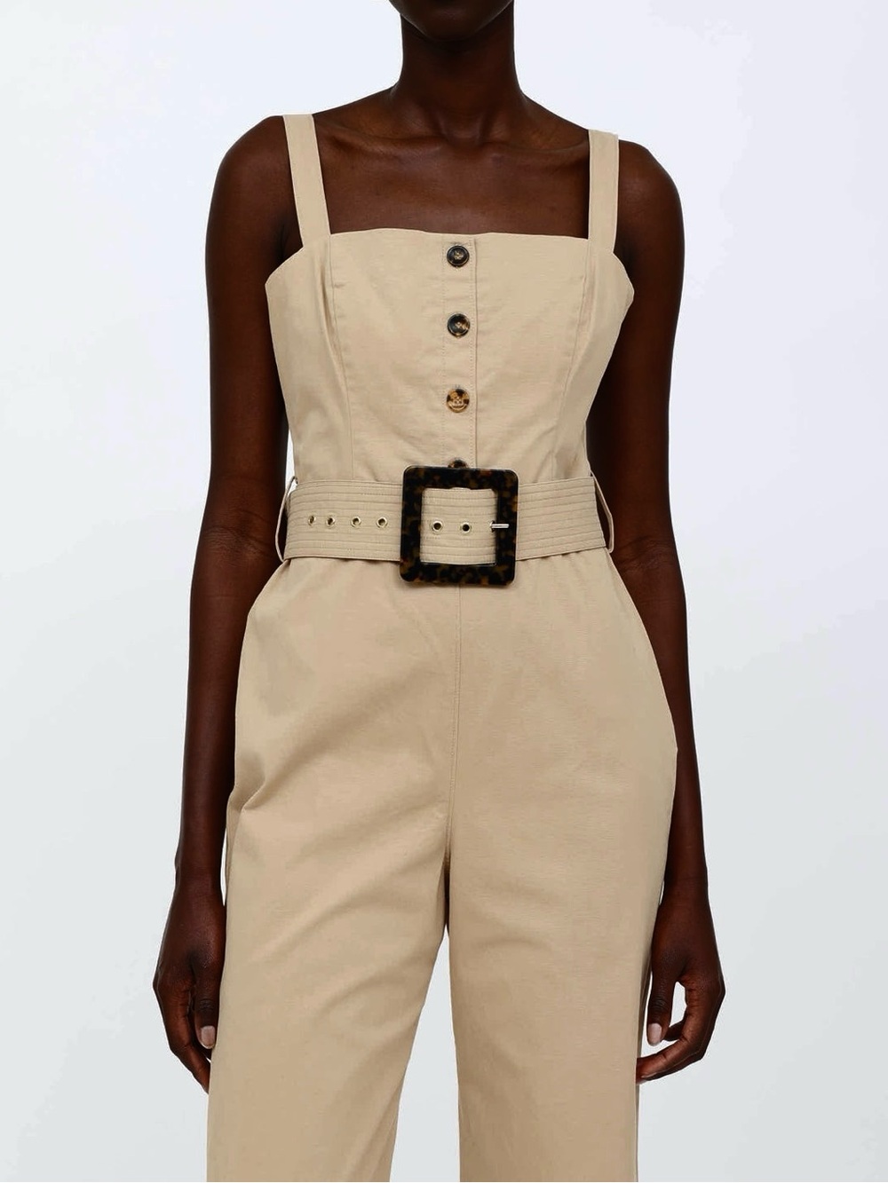 Staud Square Neck Belted Jumpsuit